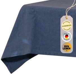 chambry 100% Linen Stonewashed Tablecloth, Handmade in Germany, Choice of Size and Colour, High-Quality and Sustainable Table Linen Made of Natural Material, Blue, 130 cm x 240 cm