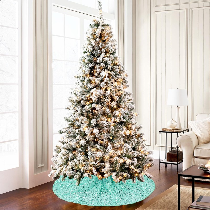 FCSJOST Light Green Christmas Tree Skirt 48 Inch Large Xmas