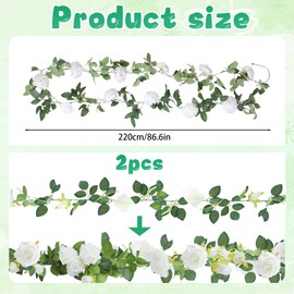 Flower Garland Decoration, 2 Pack White Artificial Flowers Garlands, 220cm Long Artificial Flowers Garlands for Wedding, Party, Home, Garden, Office, and Festival Decorations