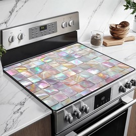 BSFHH Heat-Resistant Glass Stove Top Cover with Anti-Slip Rubber Coating – Electric Stove Protector, Scratch-Resistant, Expands Counter Space, Stylish Kitchen Decor (Checked Pattern, 28.5"L x 20.5"W)