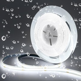 Arote COB LED Strip Waterproof 24 V Cool White 6000 K 5 m COB LED Strip IP65 Dimmable High Brightness 320 LEDs/m for Bedroom Kitchen Home Interior Decoration Power Supply Not Included