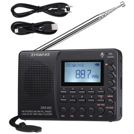 ZHIWHIS Radio Recorder Bluetooth MP3 Player FM/AM/SW/Wide FM Compatible Portable Multi-Function USB-C Rechargeable Sleep Timer/Certified Japanese Operation System MicroSD Card Compatible Disaster