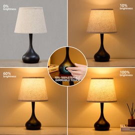 XINQIDAI Stepless Dimmable Touch Lamp Set of 2,Bedside Table Lamp for Bedroom,Bedroom Nightstand Lamp,Kids Reading Desk Lamp,College Dorm Lighting with Black Metal(Dimmable Bulb Included)