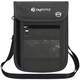 OMYSTYLE Neck Wallet, RFID Passport Holder for Travel, Adjustable Neck Strap, Waterproof Neck Pouch for Men & Women to Keep Cash, Credit Cards and Documents Safe, Dark Grey (8x6)