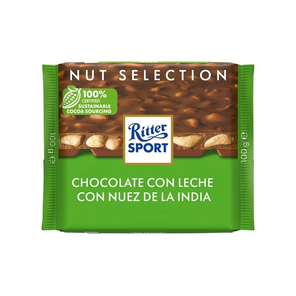 Ritter SPORT Chocolate con leche y nueces de la india, Nut Selection, Paquete con 5 piezas de 100g c/u