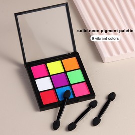 Fcozpjk Neon Nail Pigment Powder Palette, 9 Colors Solid Neon Nail Powder Phosphor Fluorescent Nail Glitter Aura Nail Summer Decoration Ombre Gradient Design Rub Dust Manicure Pigmentos para Uñas