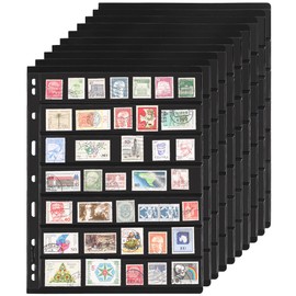 10 Sheets 20 Pages Postage Stamp Album Pages, 7 Pockets 7.7x 1.35in Stamp Collection Inserts, 9 Hole Standard Stamp Collecting Album Sleeves for Stamp Collection Binder IS010710