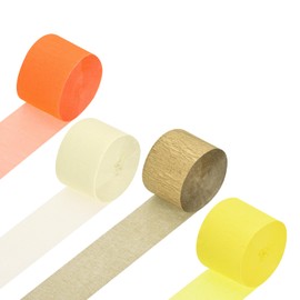 Rebower Crepe Paper Roll, 4 Rolls 328ft Crepe Paper Streamers, [for Party Streamer Decorations] - (1.8 Inch x 82 ft/Roll) / Gold, Beige, Orange, Yellow