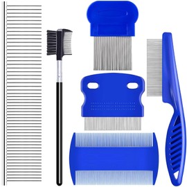 Mainiusi Läusekamm Nissenkamm 6 Stück, Metall Flohkamm Super Dicht Plastik Doppelkopf Nissenkamm Fellpflegebürste Entfernen von Schuppen Oder LäusenLäuse, Feinzahniger Kamm für Katze, Hunde, Kinder