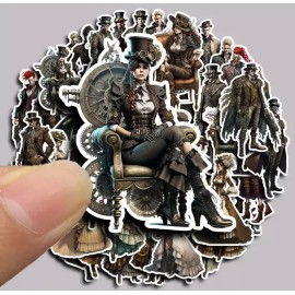 Unbranded 48 Steampunk Character Stickers Vinyl Men Women Style Bronze Theme Decals