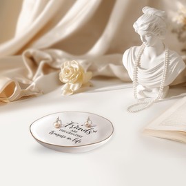 TIAOFENGZHEN Friend Birthday Gifts for Women – Jewelry Tray,“Friends are The Greatest Treasure in Life” – Friendship Gifts for Women, Friend Gift – Ceramic Ring Dish (White, Heptagon)