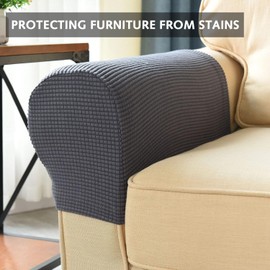 DILUSILK Set of 2 Armrest Chair Covers, Stretch Armchair Couch Arm Rest Cover Spandex Polyester Sofa Arm Caps Waterproof Armchair Couch Anti-Slip Furniture Protector Slipcovers (Dark Grey)