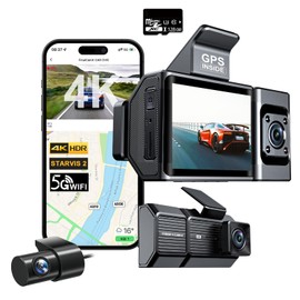 MITNOTY 3 Channel Pro Dash Cam，4K+1080P+1440P Front Inside and Rear Car Camera, Triple Dash Camera Built-in WiFi GPS, HDR Night Vision, G Sensor, 170° Wide Angle, 24H Parking Mode, Free 128G Card