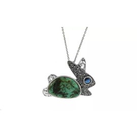 925 Sterling Silver Genuine Marcasite Turquoise Squirrel Pendant Necklace – 18" Nature-Inspired Animal Jewelry
