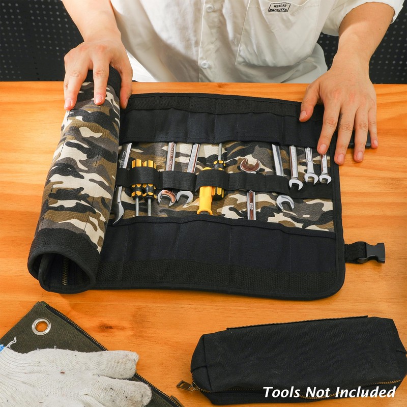 Tool Storage Roll, Heavy Duty 16oz Waxed Canvas Chisel Roll