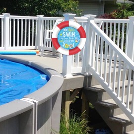 TOARTi We Don't Swim in Your Toilet So Don't P In Our Pool Wooden Pool Sign Decor,(12x12inch) Summer Indoor Outdoor Swimming Pool Decorations, Swimming Ring Lifebuoy Wall Art, Funny Pool Sign Wood Plaque For Housewarming Gift