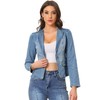 Allegra K Women Cropped Jean Jacket Long Sleeve Collarless One