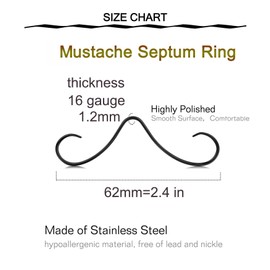 Longita Mustache Septum Ring 16g Septum Mustache Nose Ring Mustache Nose Ring Septum Ring Mustache 16 Gauge Black Gold