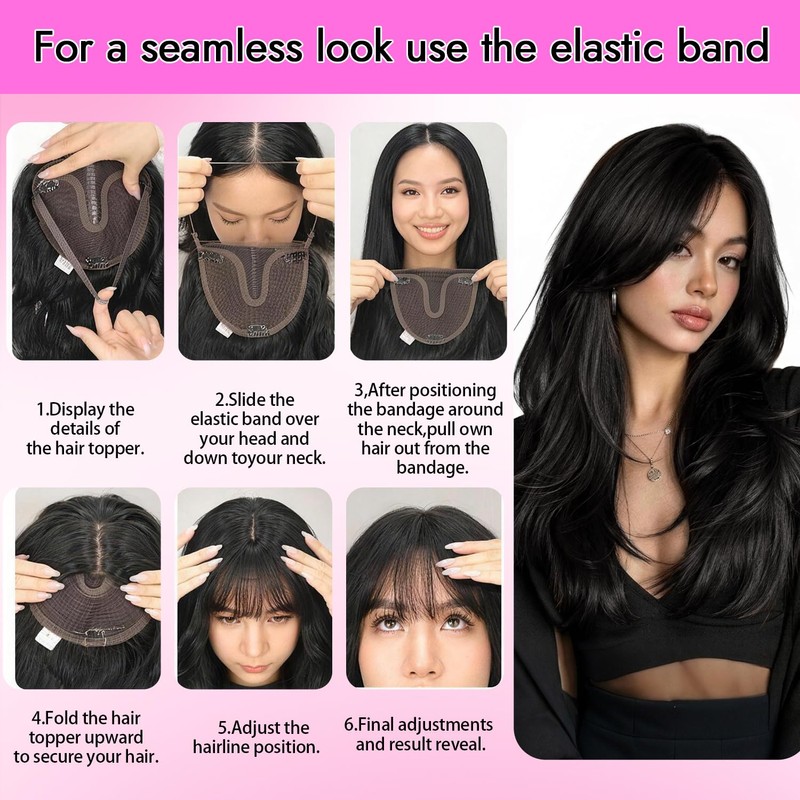 Hair Toppers for Women, 5x6 Inch Large Base Clip In,24