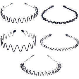 PUBAMALL 5pcs Diadema ondulada de primavera, aro para el cabello, diadema geométrica Wash Face para hombres y mujeres