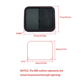 munirater For 24" Width x 20" Height Trailer Horizontal Slider RV Window W/ Screen Black