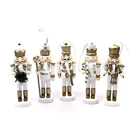 Premier Decorations Set of 5 Nutcracker 11 Centimeter Tree Decorations Boxed Gold White