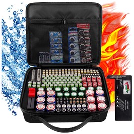 Estuche organizador de almacenamiento de batería con probador de batería, más de 250 bolsas impermeables a prueba de explosiones para AA AAAA 9V C D litio 3V LR44 CR2 CR1632 CR2 CR2032 CR123A