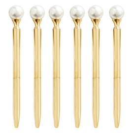 Meyaus 6 Pieces False Pearl Decoration Twist Metal Ballpoint Pen Ball Pen 1.0 MM Black Ink