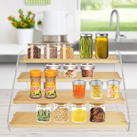VAEHOLD Spice Rack Organizer for Cabinet & Countertop - Seasoning Organizer Spice Shelf - Space Saving Wooden Display Risers Shelf Showcase Fixtures Jewelry (4 Tier)