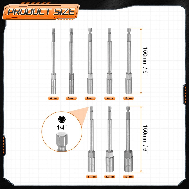 sourcing map 8pcs Nut Driver Drill Bit 6-13mm Metric Impact