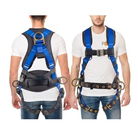 Palmer Safety Fall Protection Full Body 5 point Harness, Padded Back Support, Quick-Connect Buckle, Grommet Legs, Back&Side D-Rings, OSHA ANSI Industrial Roofing Tool Personal Equipment (Blue - 3XLG)