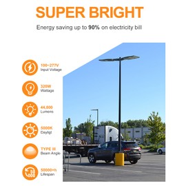 LED Parking Lot Light 320W, UL Listed LED Shoebox Light 44800LM 5000K, IP65 Dusk to Dawn Outdoor Light Pole Fixture, Commercial Street Area Flood Lighting for Roadway Yard Sports, 100-277V (Slip Fit)