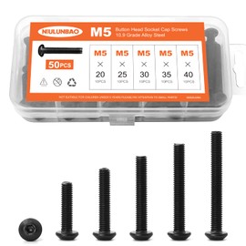 NIULUNBAO M5 x 20mm 25mm 30mm 35mm 40mm Button Head Socket Cap Screws Bolts, 10.9 Grade Alloy Steel, Black Oxide Finish, Allen Socket Drive, Metric Machine Fully Threaded, Assortment Kit 50PCS