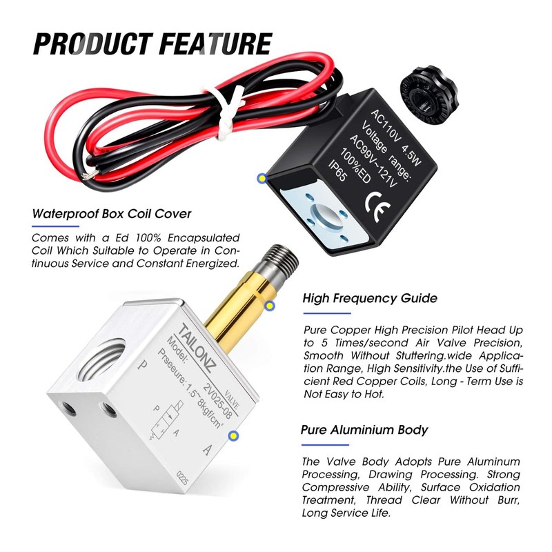 TAILONZ PNEUMATIC 1/4 Inch BSP 110V 2 Way Normally Closed