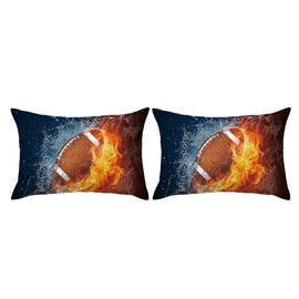 Arightex Fire and Ice Football Pillow Cover Sports Themed Bedding Pillowcases Dark Blue Orange Boy Pillow Shams Set of 2 (Football, Standard 20" x 26")