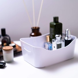 MATICAN Plastic Storage Bins with Handles, 3-Pack Small Pantry Storage Bins, Organizer Baskets for Kitchen, Bathroom, Bedroom, White, 9.6 x 6.6 x 4.1 Inches