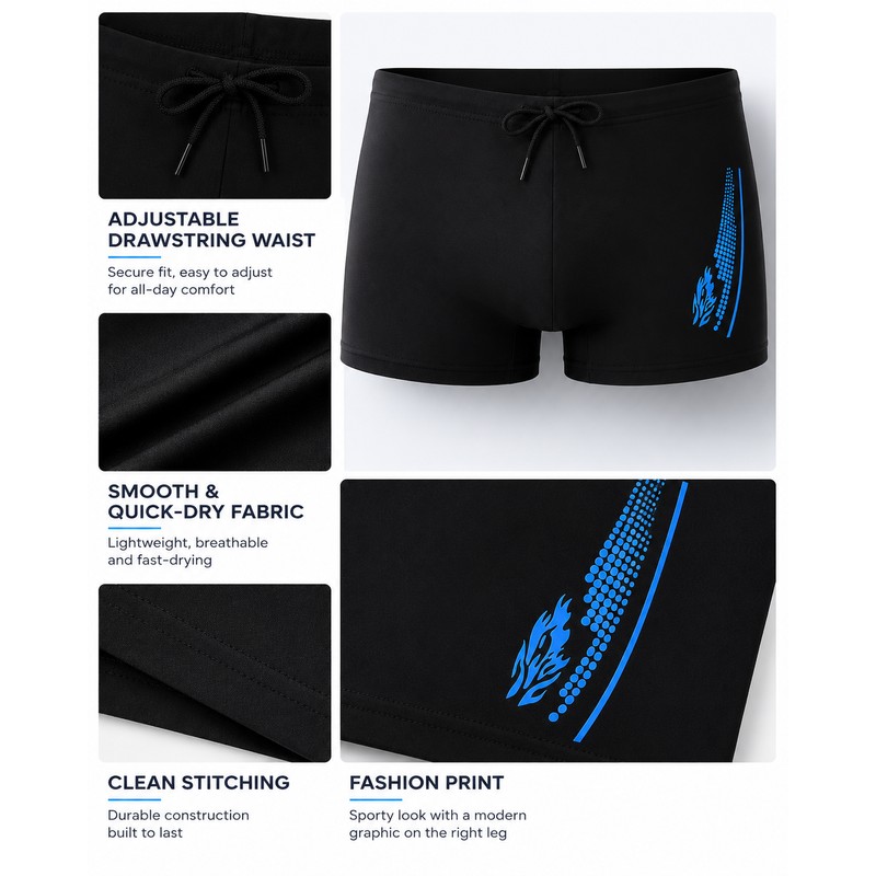 Men’s Quick-Dry Swim Trunks for Beach & Pool – Printed