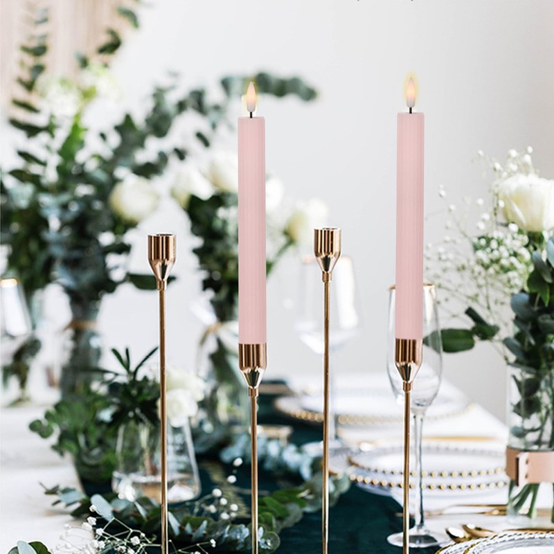 DRomance Pink Flameless Flickering Taper Candles Battery Operated with 10-Key