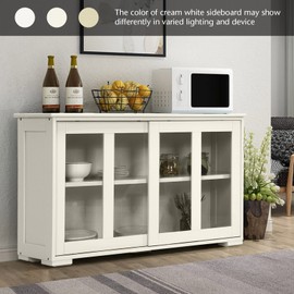 CHEFJOY Sideboard Buffet Cabinet, Stackable Cupboard Storage Table with Adjustable Shelf & Glass Sliding Doors, Wooden Credenza Coffee Bar Cabinet for Kitchen/Dining Room/Living Room/Entryway (White)