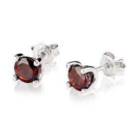 NKlaus Pair of 6 mm Stud Earrings 925 Sterling Silver Real Garnet 4 Stud Earrings Rhodium-Plated 3767, Sterling Silver, Garnet