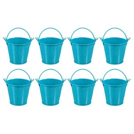 PATIKIL 2.4"x2" Small Metal Buckets with Handle, 8 Pcs Mini Galvanized Bucket Colorful Easter Buckets for Crafts Party Favors Decoration, Lake Blue