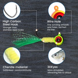 KIMASA Fishing Jig Kit-16PCS Luminous Swimming Lures,Feather Tail with Round Jig Head for Crappie,Panfish and More