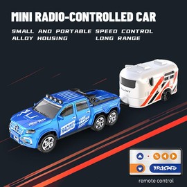 【Live Exclusive】Hotfree 1/64 Mini RC Monster Truck, Mini RC Car, Metal Off-Road Stomper with Trailer, 2.4GHz Remote Control All-Terrain Vehicle, 3-Speed Adjustable, USB-C Rechargeable, Indoor Outdoor Racing Toy, Fun Birthday Gift for Kids Boys:_#8K