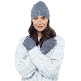 Foxbury Ladies Diamante Hat and Gloves Set Grey