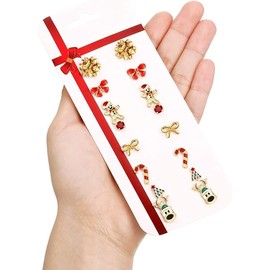 fdsmall 8 Pairs Christmas Charm Stud Earrings Set Holiday Earrings Christmas Earring Holiday Earrings Hypoallergenic Snowman Claus Christmas Tree Reindeer Earrings Christmas Jewelry Gift (02)