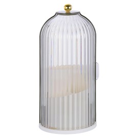 sourcing map Makeup Brush Holder with Black Clear Lid, 360 Rotating Makeup Brushes Organizer, Dustproof Cosmetic Storage Case for Vanity Desktop Bathroom, White