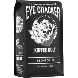 Koffee Kult Eye Cracker Espresso Coffee Beans - Bright, Bold Medium Roast with a Citrus Twist Coffee Crema - Artisan Roasted Fresh 100% Arabica Speciality Grade (Whole Bean, 12oz)
