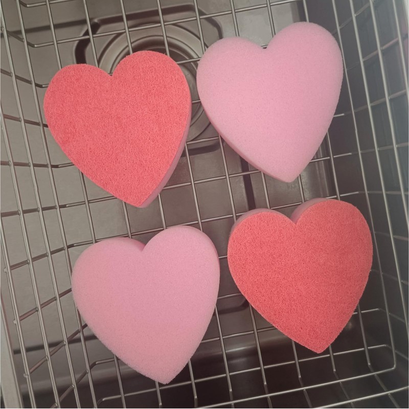 Perastra Heart Shaped Sponge, Dual-Sided Kitchen Scrubber for Washing Dishes,