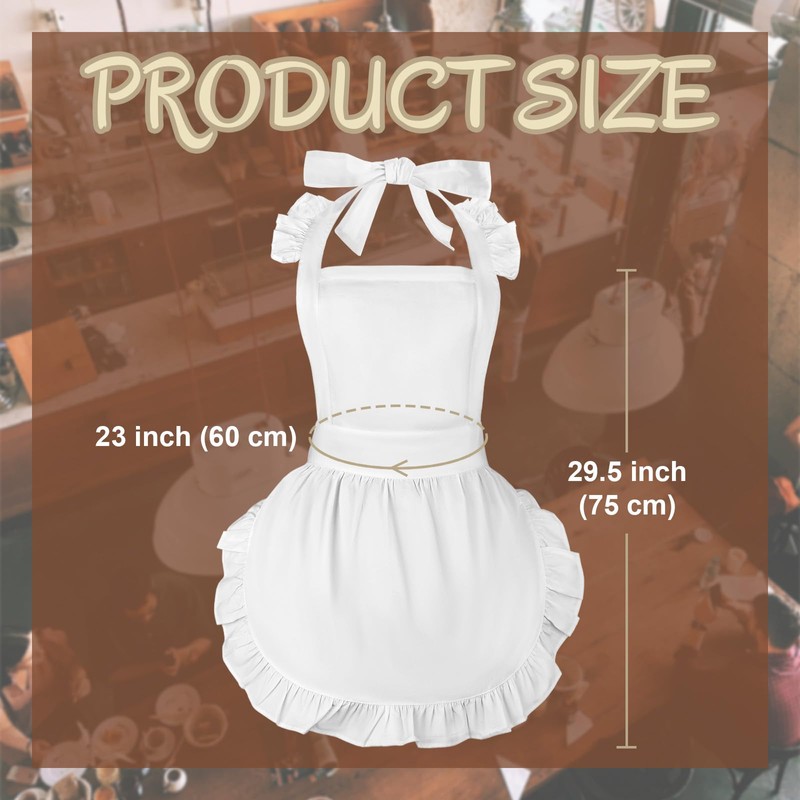 aspire White Apron Retro Ruffle Cooking Apron Maid Costume for