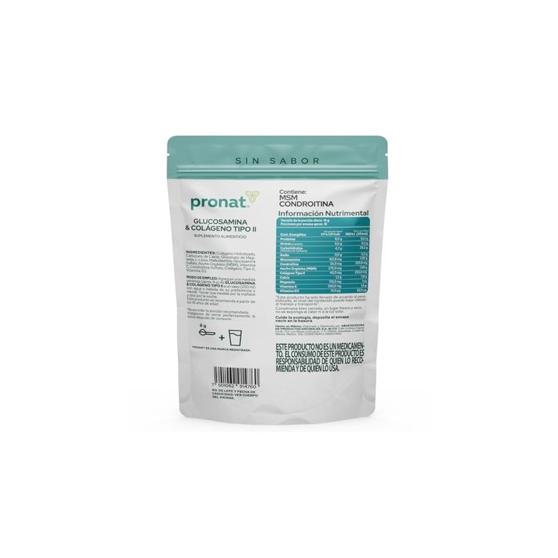 PRONAT | Glucosamina & Colágeno Tipo II Sin Sabor 300